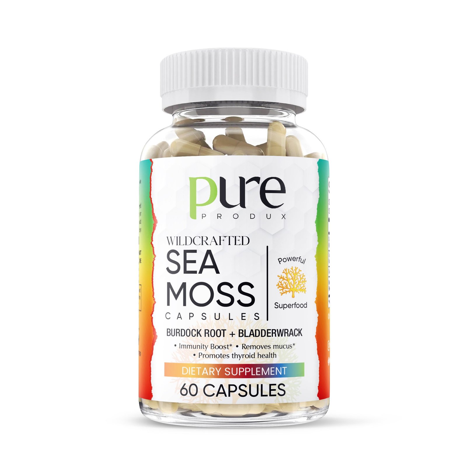 Sea Moss With Bladderwrack And Burdock Root Vegan Capsules 1500mg 30 Day Supply Pure Produx 